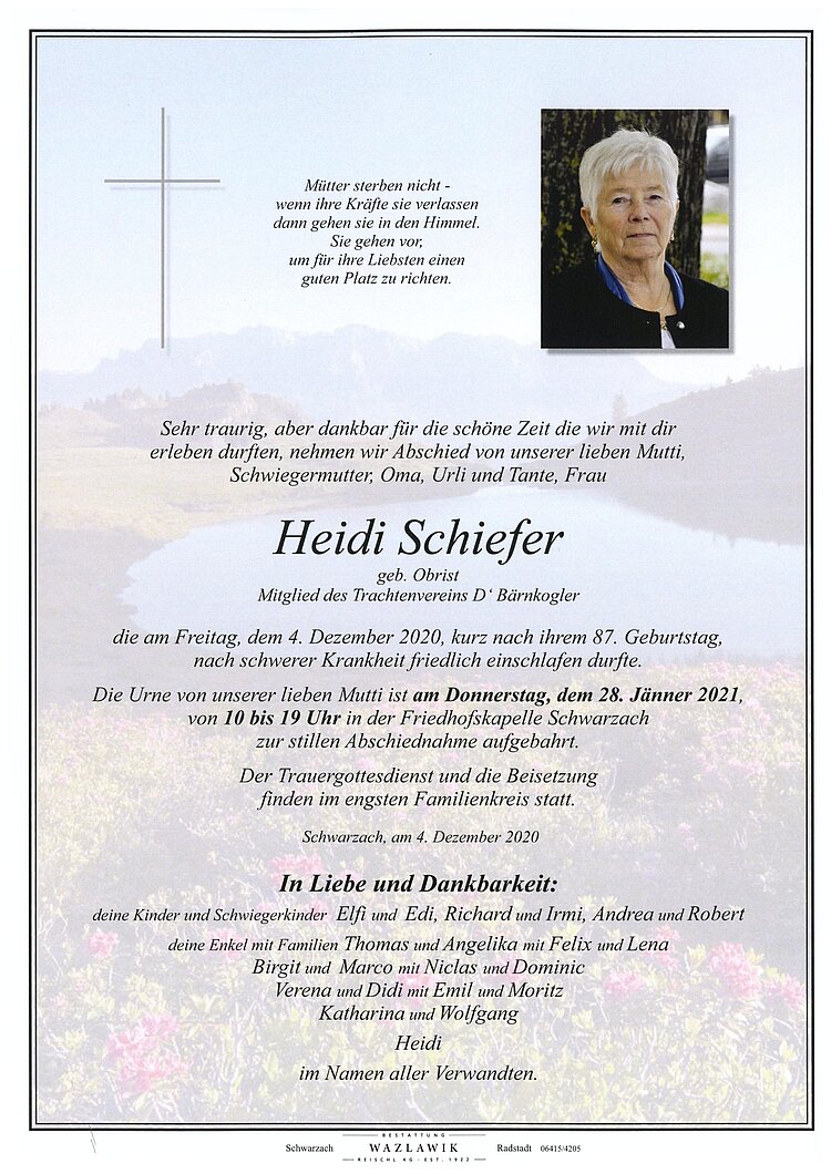 Parte von Heidi Schiefer † 04.12.2020