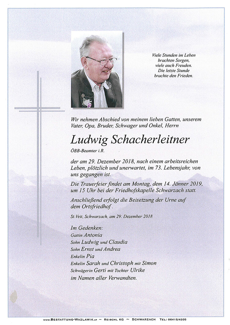 Parte von Ludwig Schacherleitner † 29.12.2018