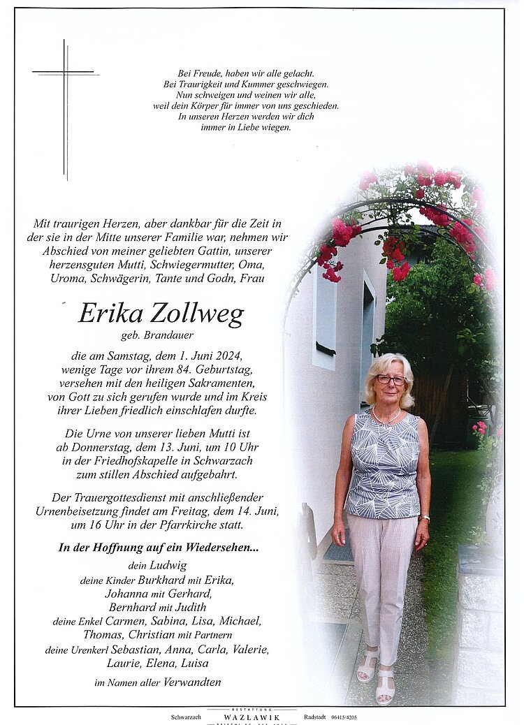 Parte von Erika Zollweg † 01.06.2024
