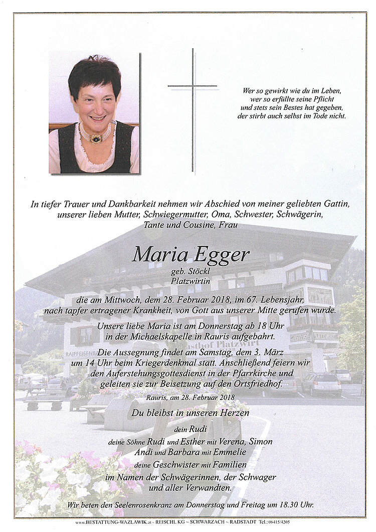 Parte von Maria Egger † 28.02.2018