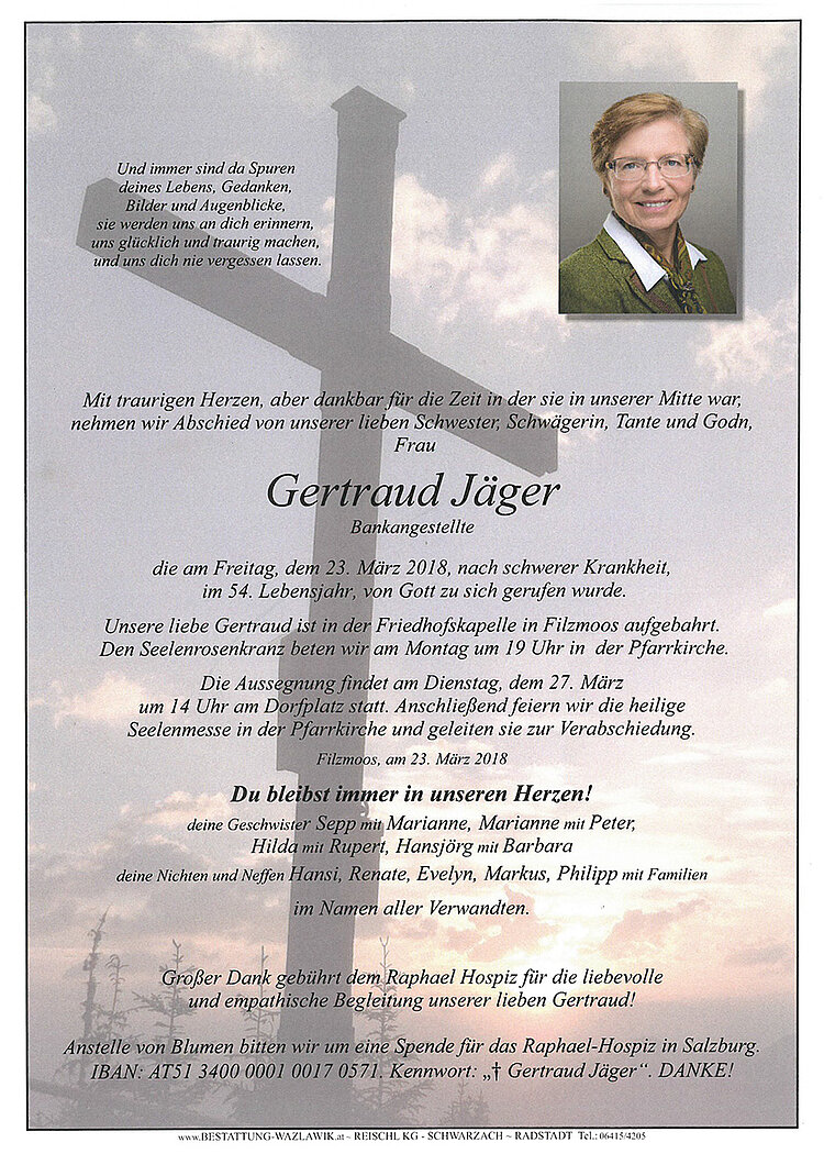 Parte von Gertraud Jäger † 23.03.2018