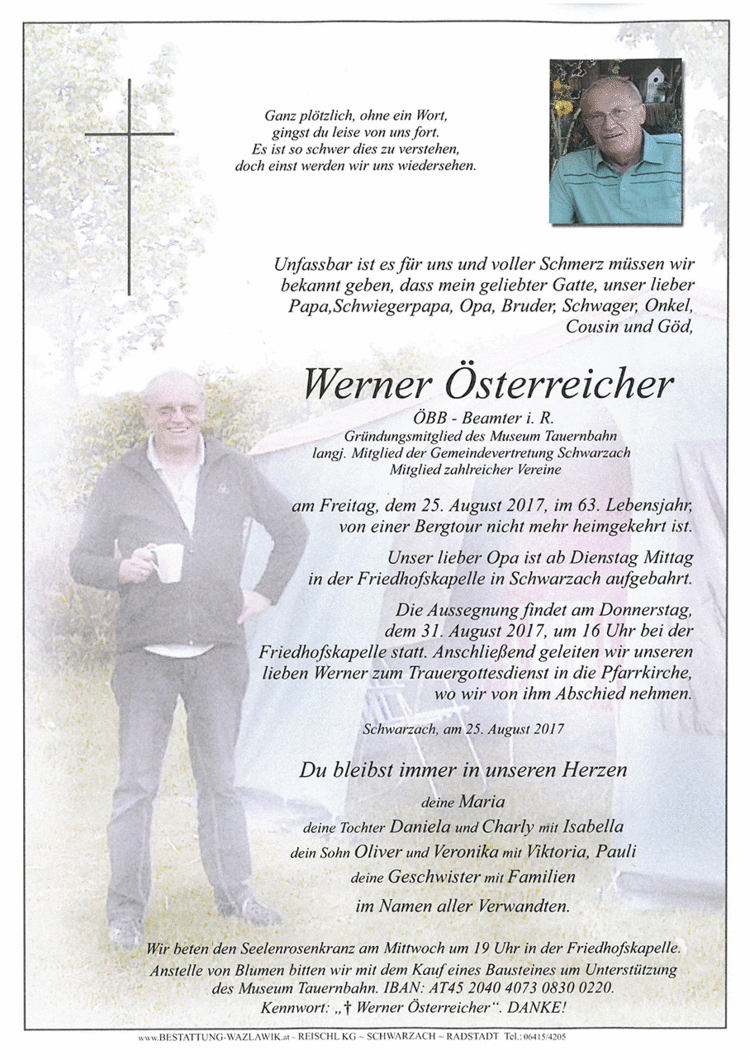 Parte von Werner Österreicher † 25.08.2017