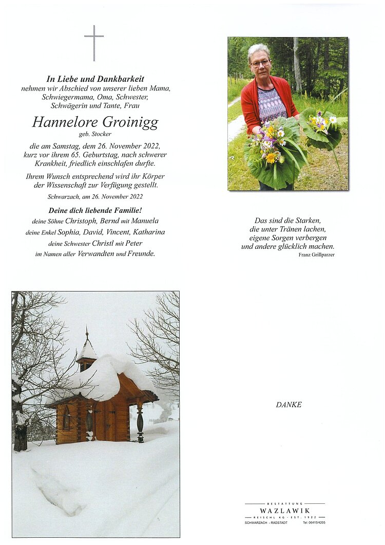 Parte von Hannelore Groinigg † 26.11.2022
