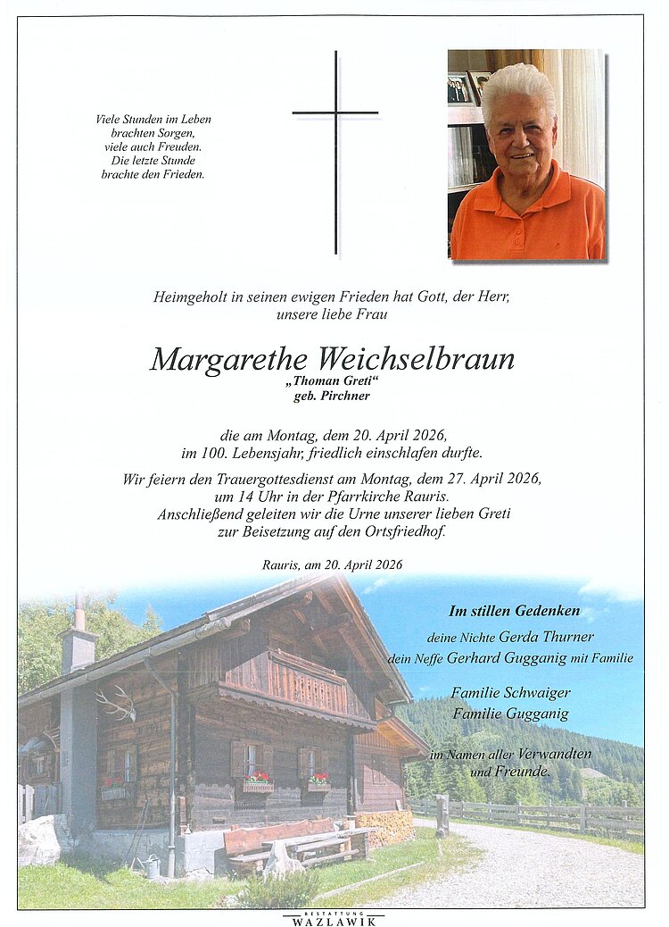 Parte von Margarethe Weichselbraun † 20.04.2026