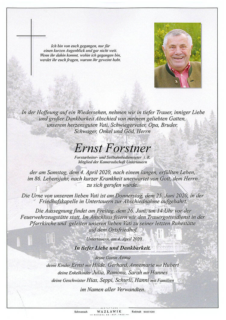 Parte von Ernst Forstner † 03.06.2020