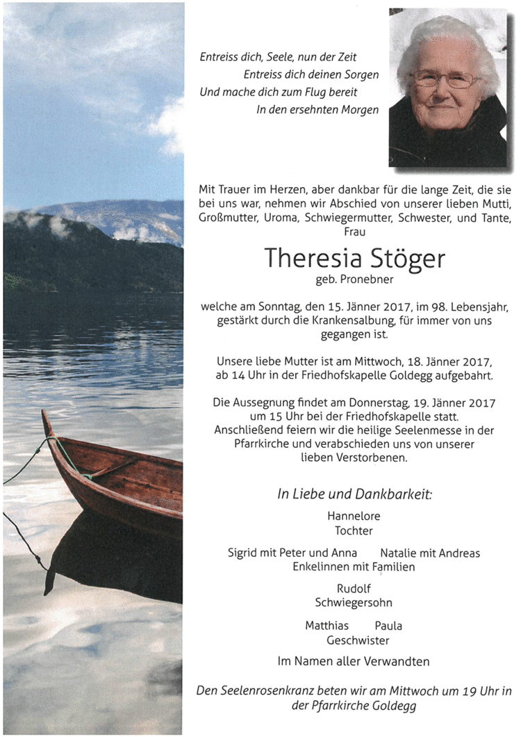 Parte von Theresia Stöger † 15.01.2017