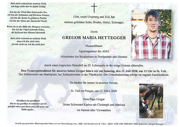 Parte von Gregor Hettegger † 15.03.2020
