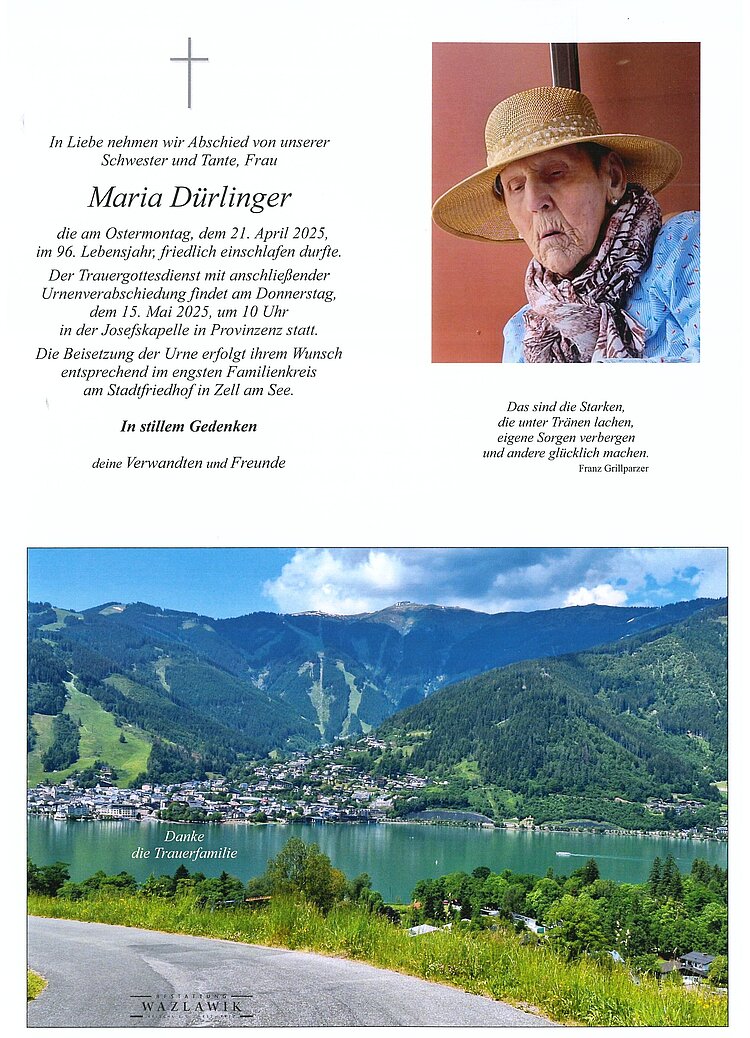 Parte von Maria Dürlinger † 21.04.2025
