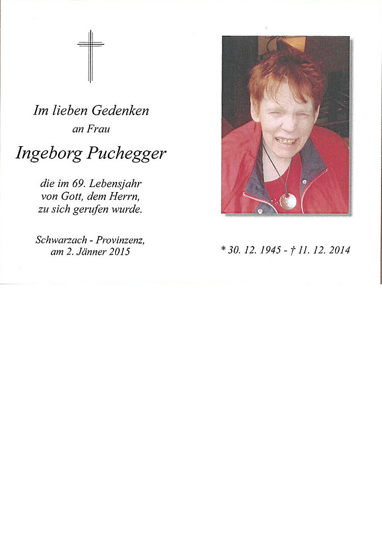 Parte von Ingeborg Puchegger † 11.12.2014