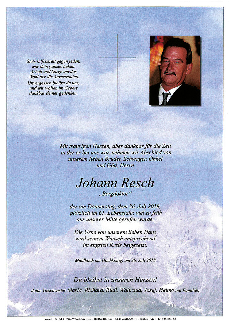 Parte von Johann Resch † 26.07.2018