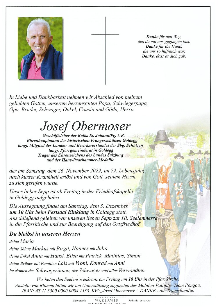 Parte von Josef Obermoser † 26.11.2022