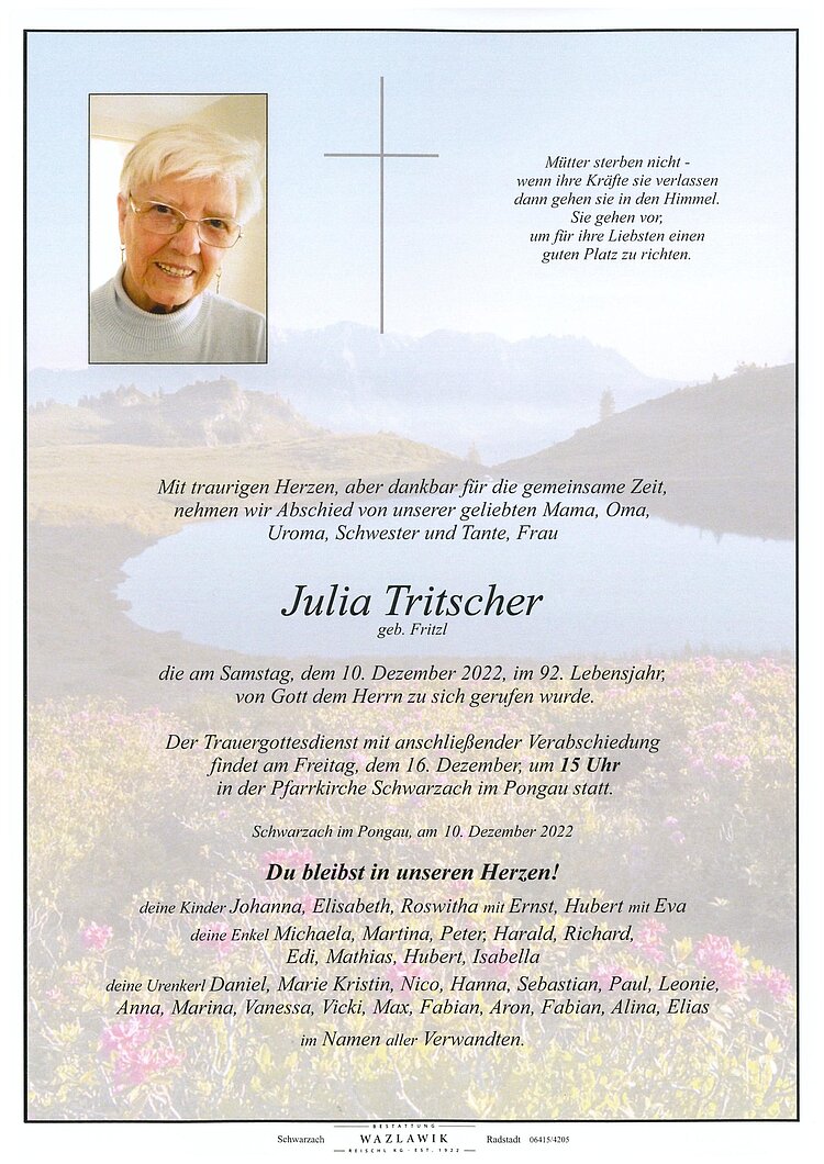 Parte von Julia Tritscher † 10.12.2022