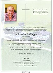 Parte von Christian Millinger † 21.12.2025 aus Goldegg