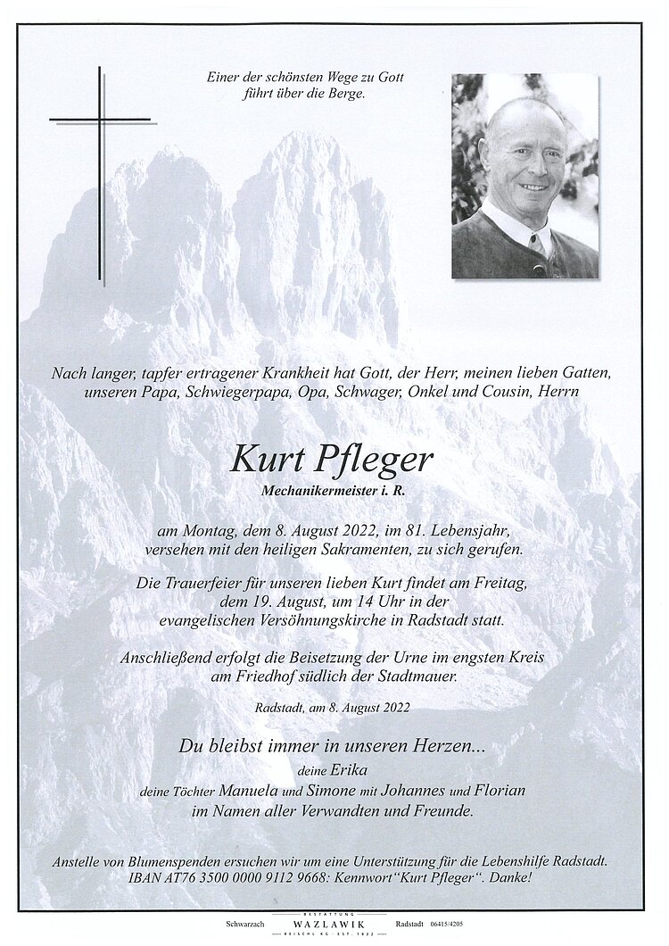 Parte von Kurt Pfleger † 08.08.2022