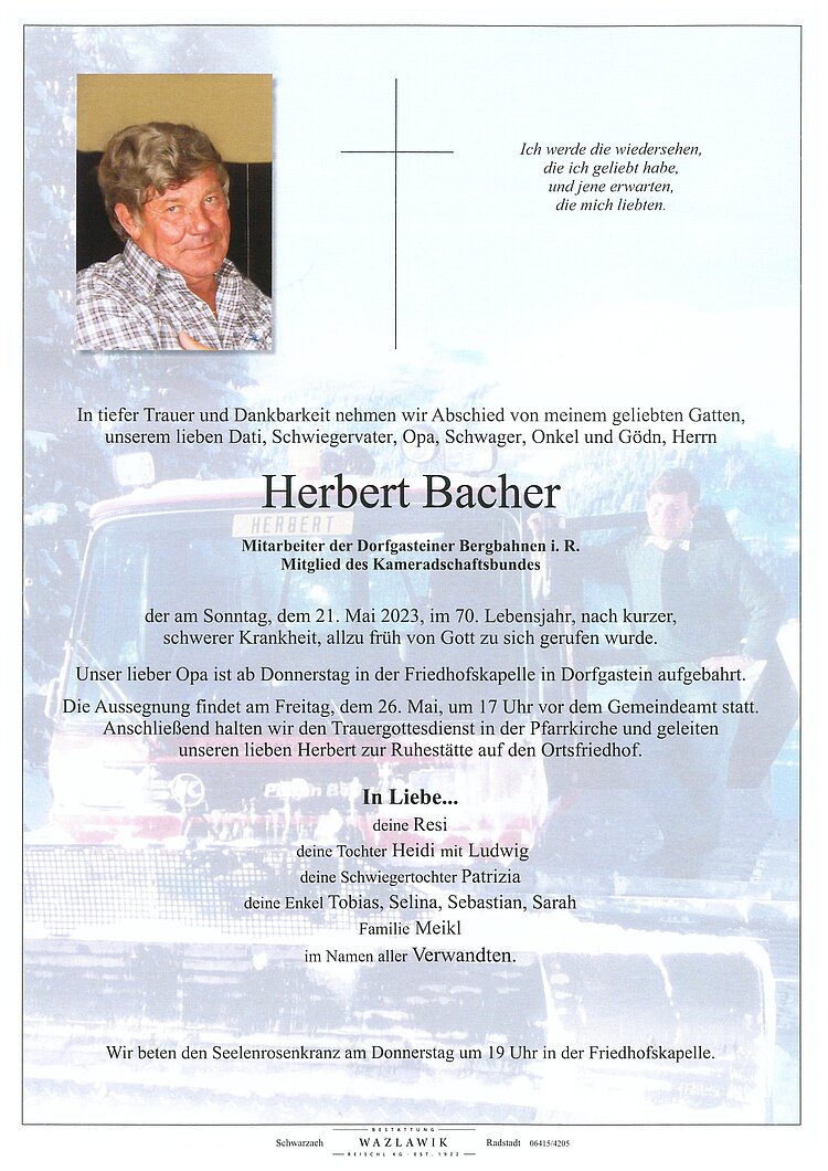 Parte von Herbert Bacher † 21.05.2023