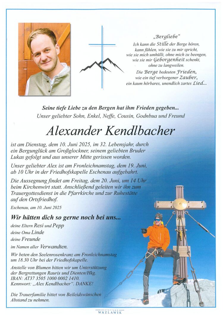 Parte von Alexander Kendlbacher † 10.06.2025
