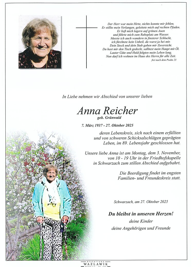 Parte von Anna Reicher † 27.10.2025