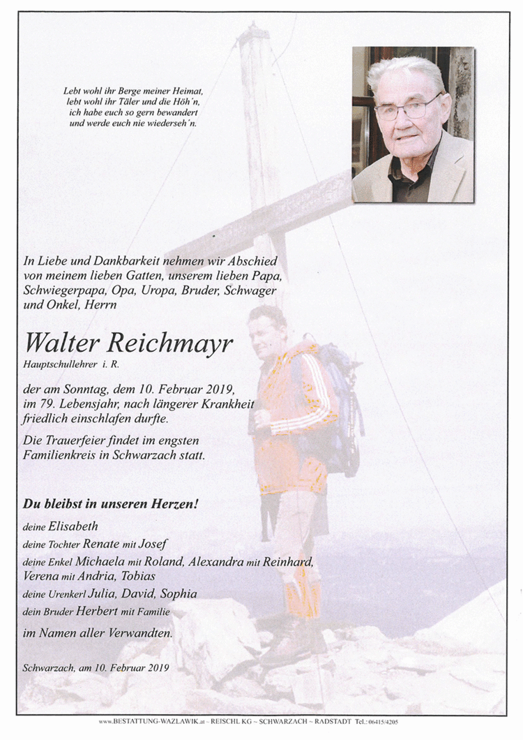 Parte von Walter Reichmayr † 10.02.2019