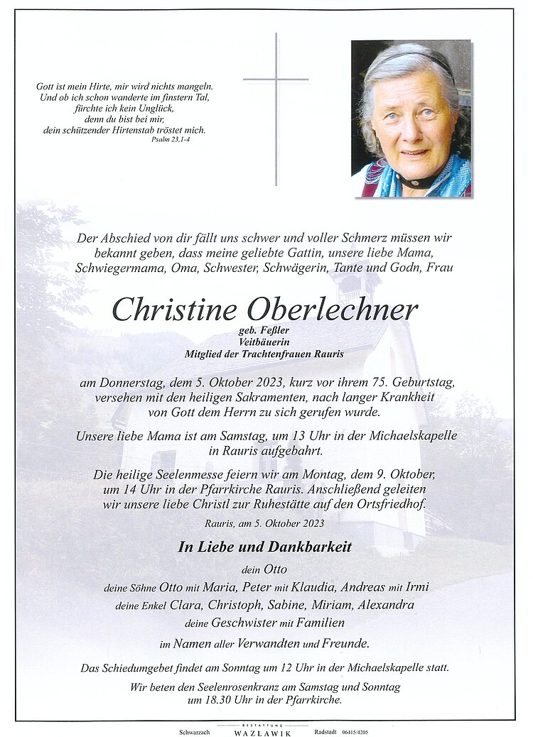 Parte von Christine Oberlechner † 05.10.2023