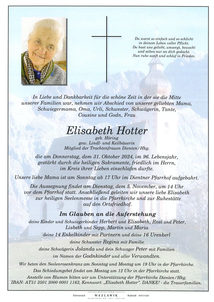 Parte von Elisabeth Hotter † 31.10.2024