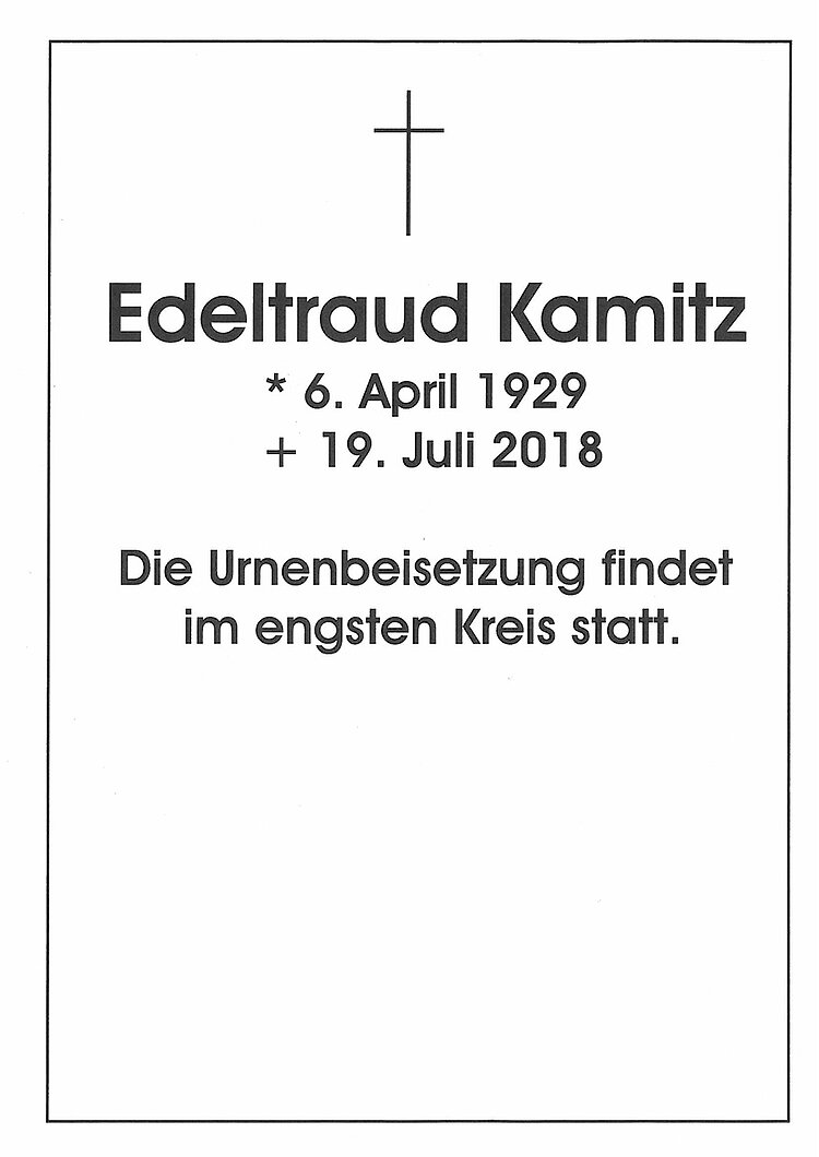 Parte von Edeltraud Kamitz † 19.07.2018