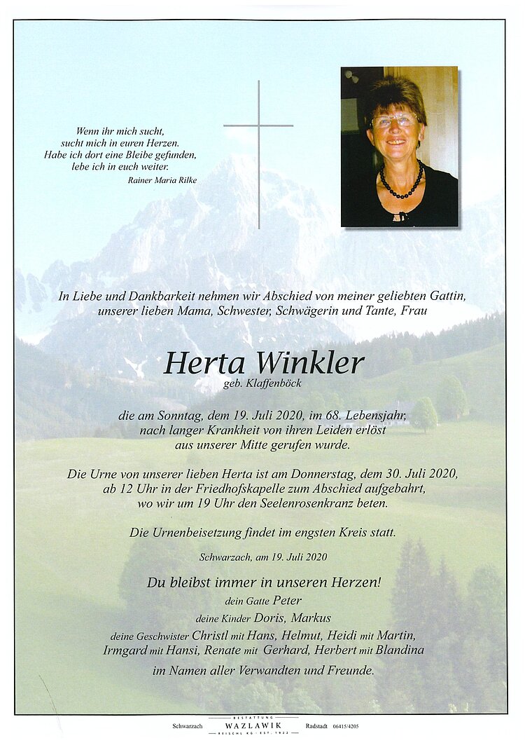 Parte von Herta Winkler † 19.07.2020