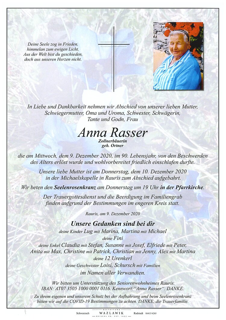 Parte von Anna Rasser † 09.12.2020