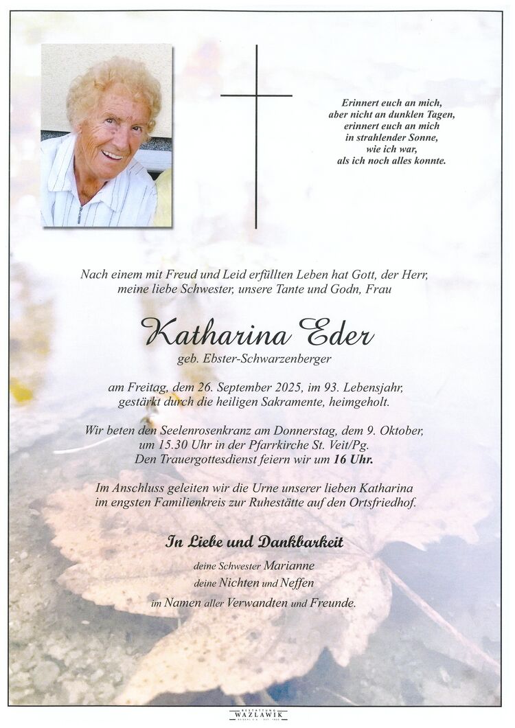 Parte von Katharina Eder † 26.09.2025