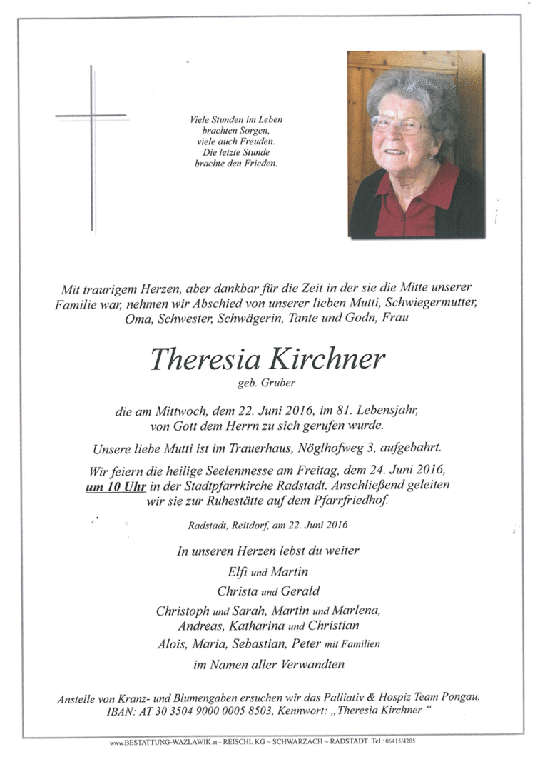 Parte von Theresia Kirchner † 22.06.2016