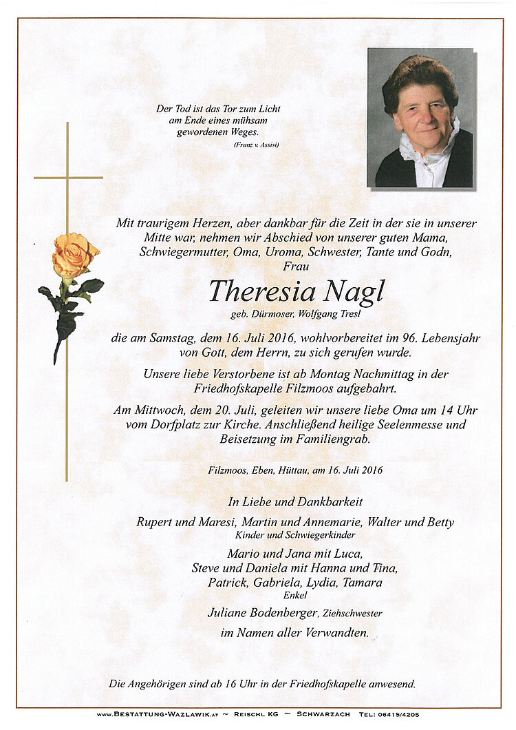 Parte von Theresia Nagl † 16.07.2016