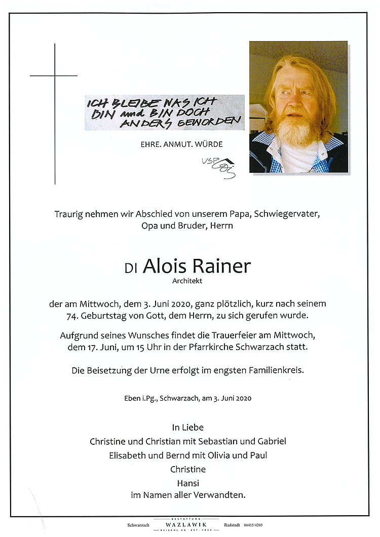 Parte von DI Alois Rainer † 03.06.2020