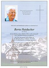 Parte von Berta Haidacher † 06.10.2025 aus Goldegg