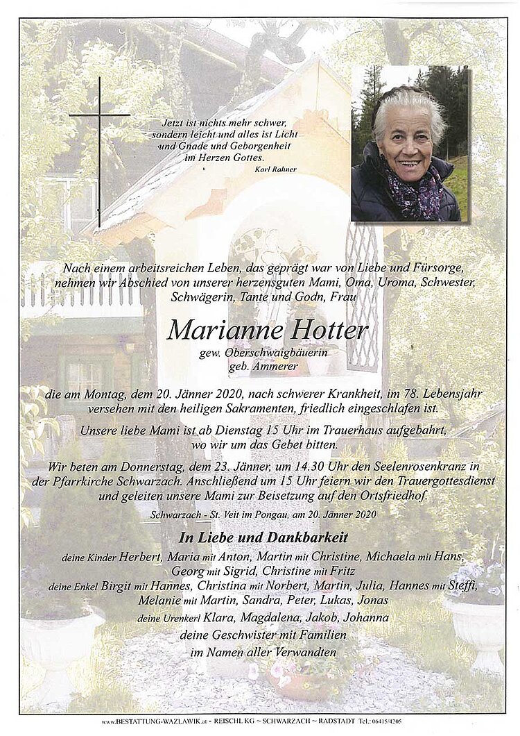 Parte von Marianne Hotter † 20.01.2020