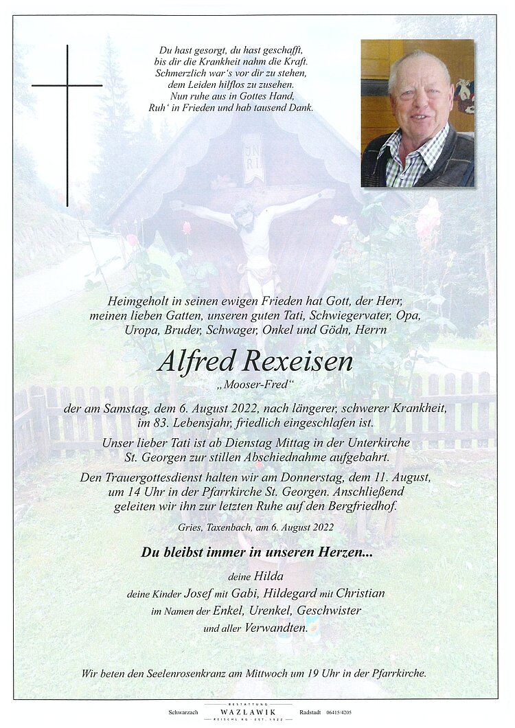Parte von Alfred Rexeisen † 06.08.2022