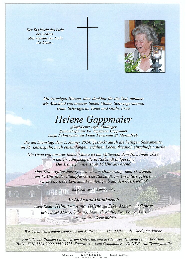 Parte von Helene Gappmaier † 02.01.2024