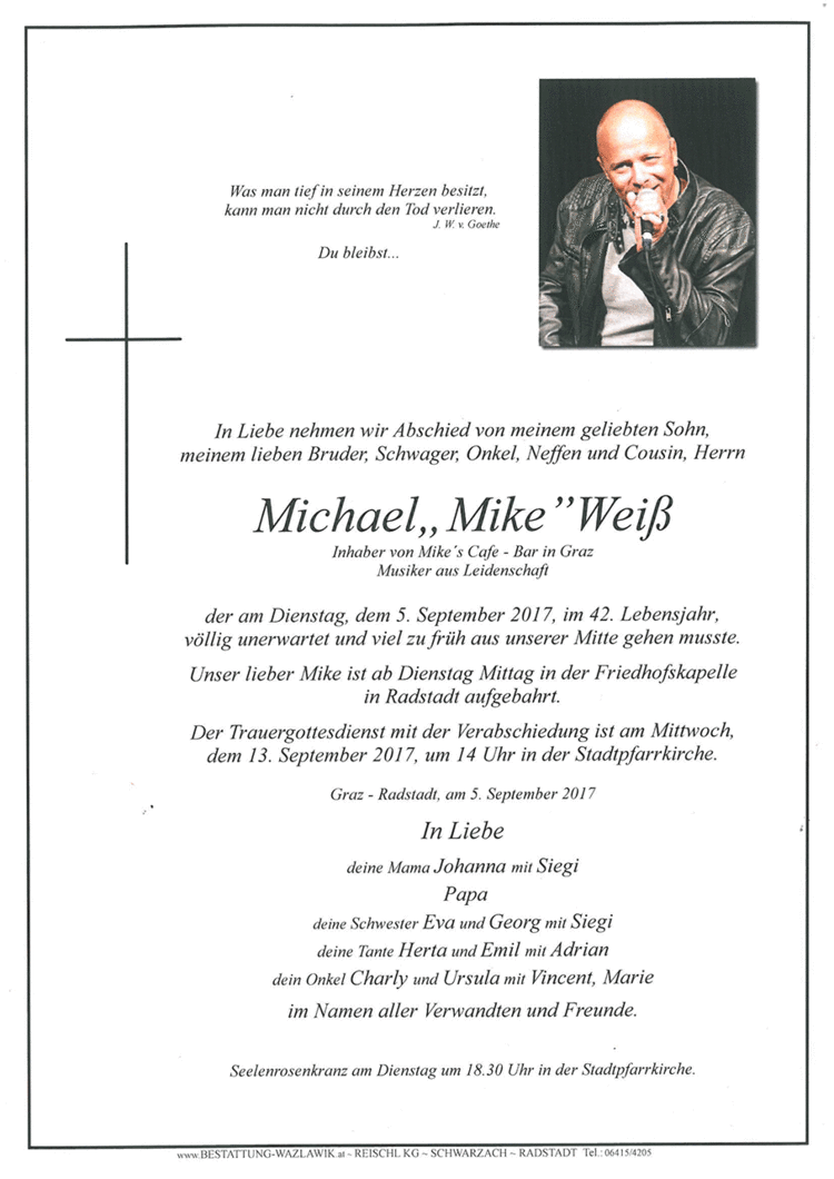 Parte von Michael Weiß † 05.09.2017
