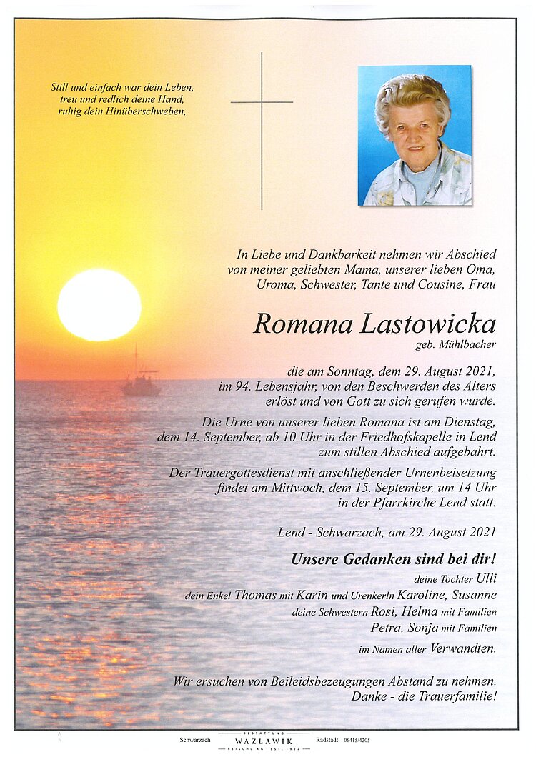 Parte von Romana Lastowicka † 29.08.2021