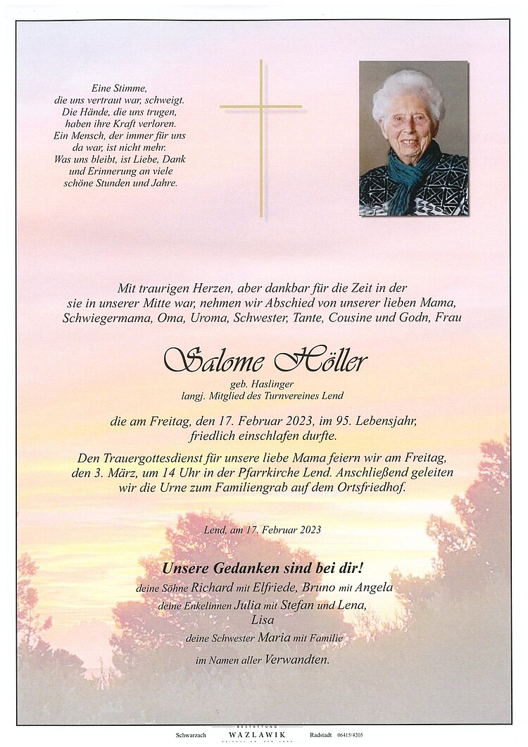 Parte von Salome Höller † 17.02.2023