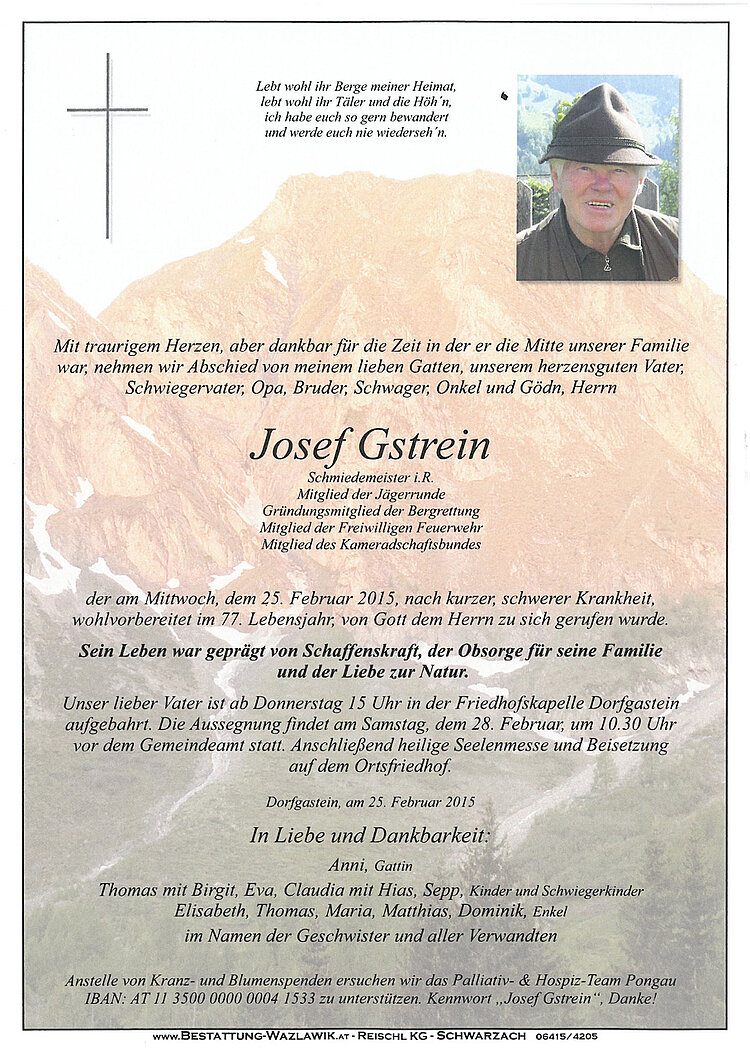 Parte von Josef Gstrein † 25.02.2015