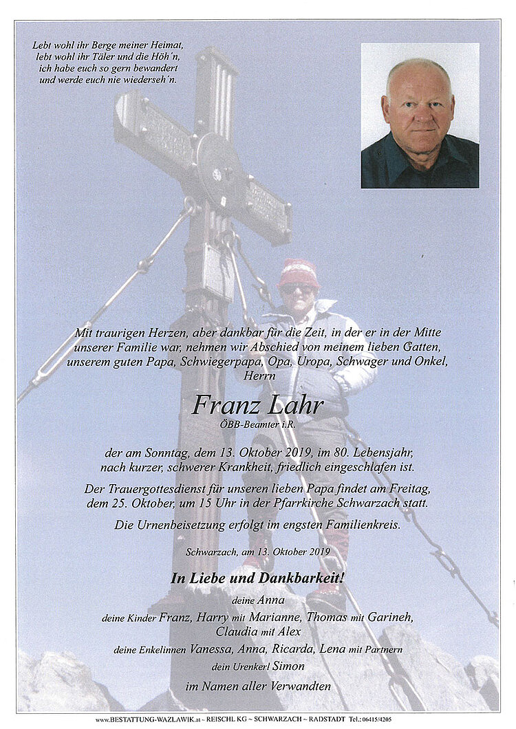Parte von Franz Lahr † 13.10.2019