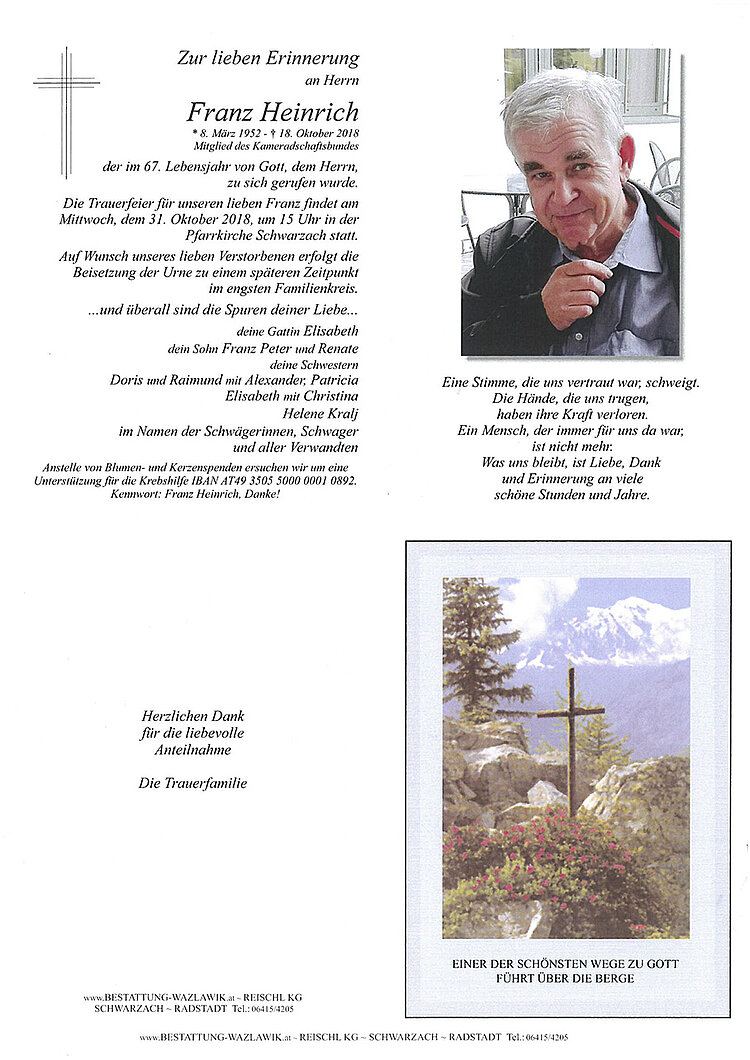 Parte von Franz Heinrich † 18.10.2018