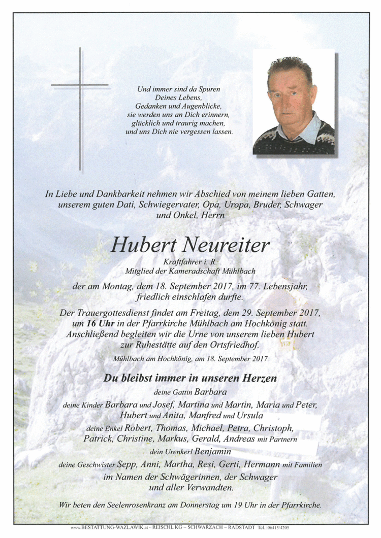 Parte von Hubert Neureiter † 18.09.2017