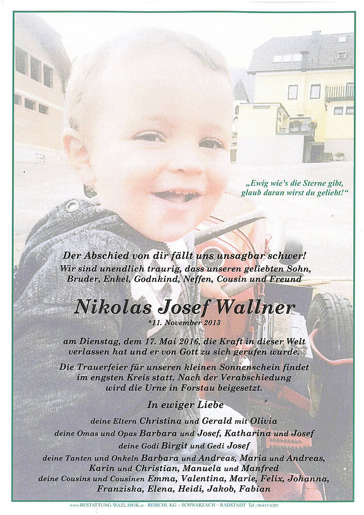 Parte von Nikolas Wallner † 17.05.2016