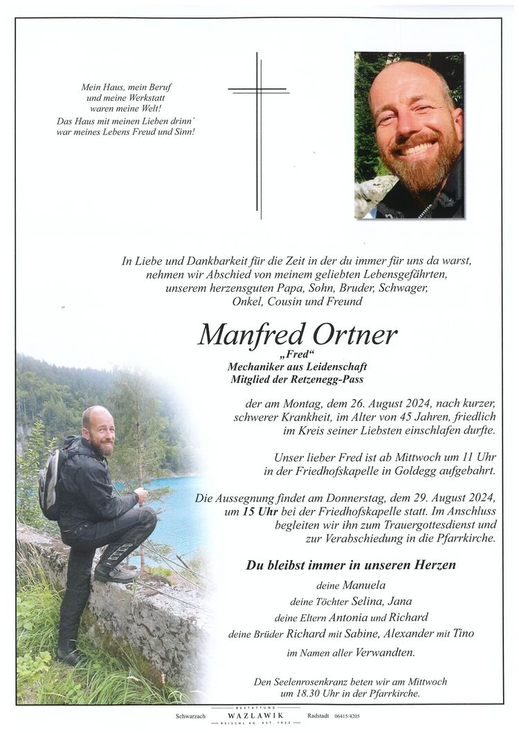 Parte von Manfred Ortner † 26.08.2024