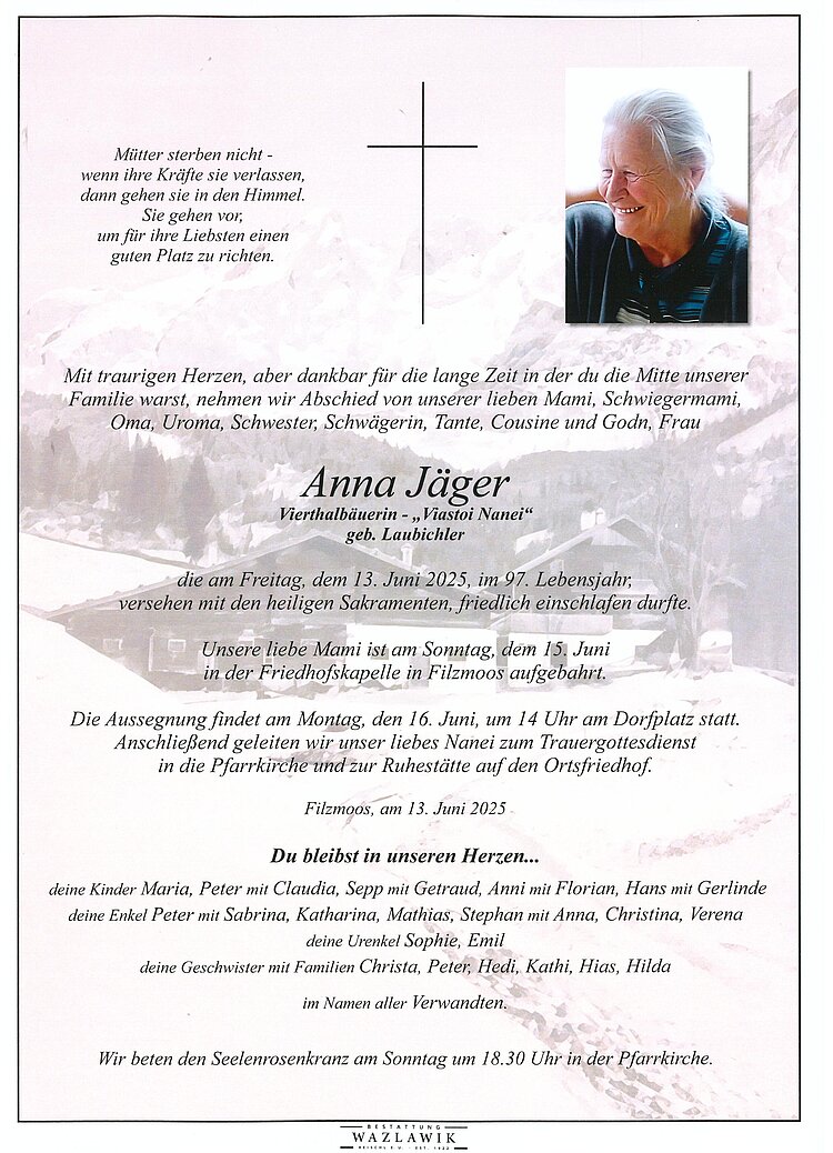 Parte von Anna Jäger † 13.06.2025