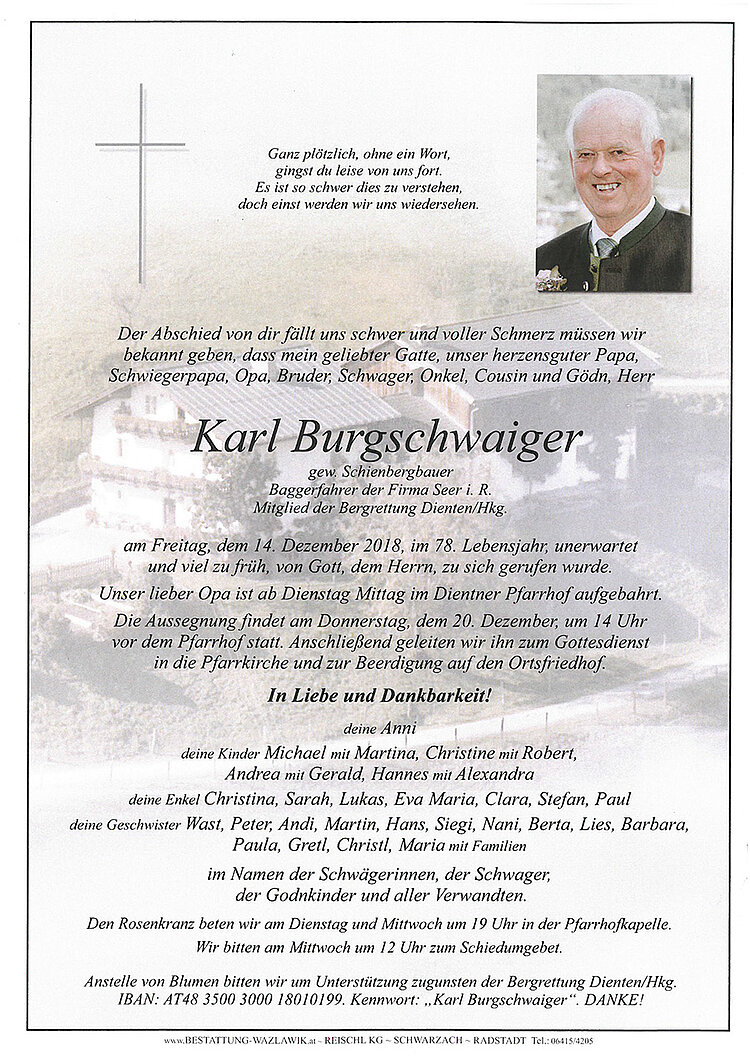 Parte von Karl Burgschwaiger † 14.12.2018