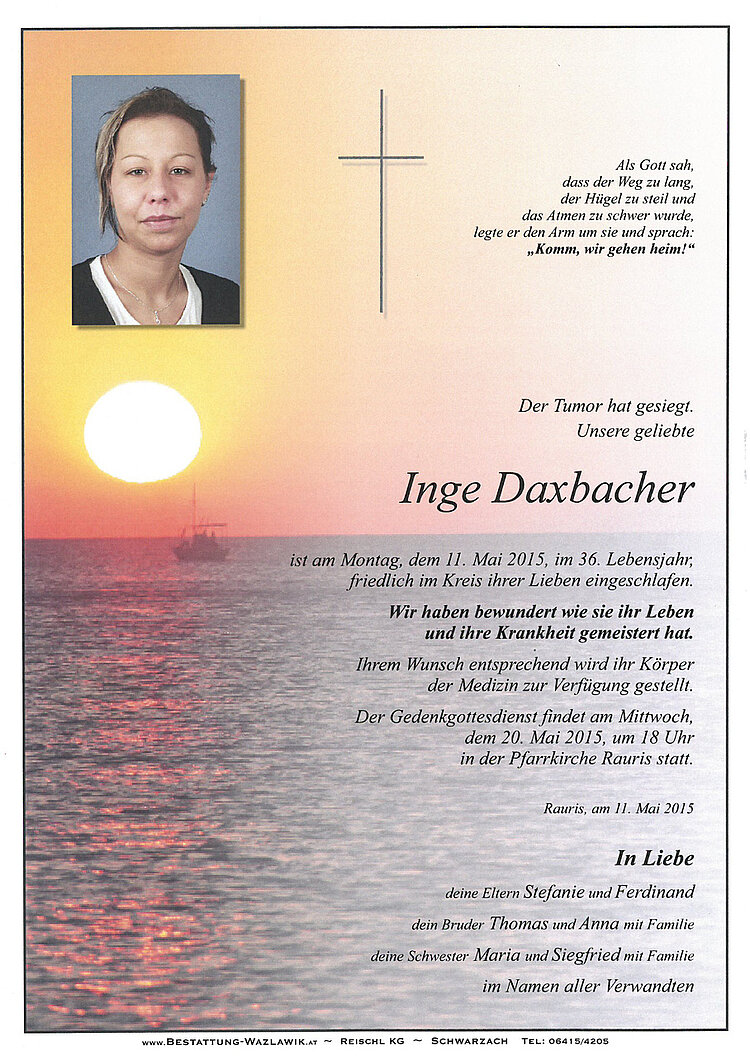 Parte von Inge Daxbacher † 11.05.2015
