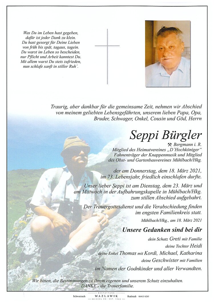 Parte von Seppi Bürgler † 18.03.2021