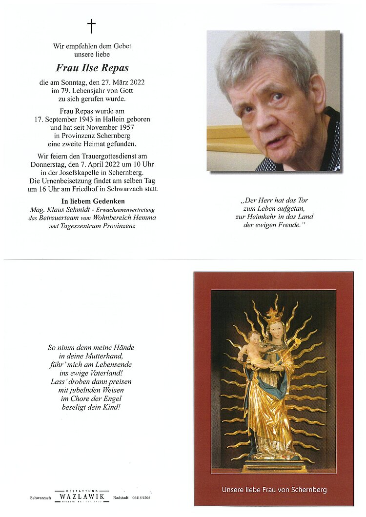 Parte von Ilse Repas † 27.03.2022