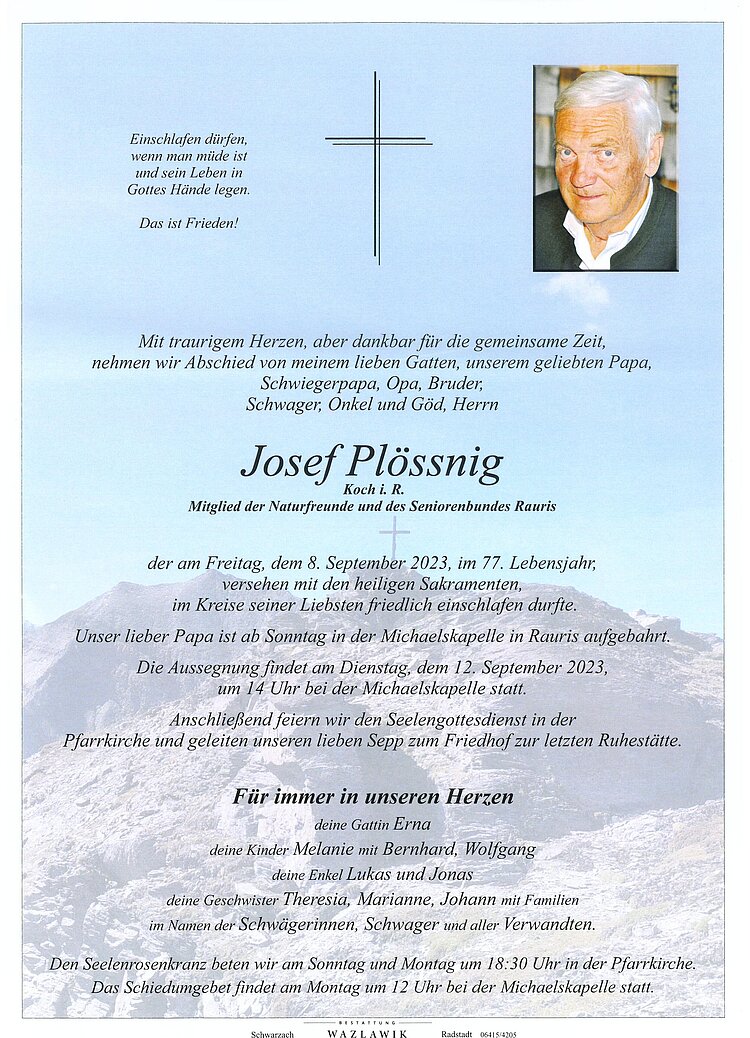 Parte von Josef Plössnig † 08.09.2023